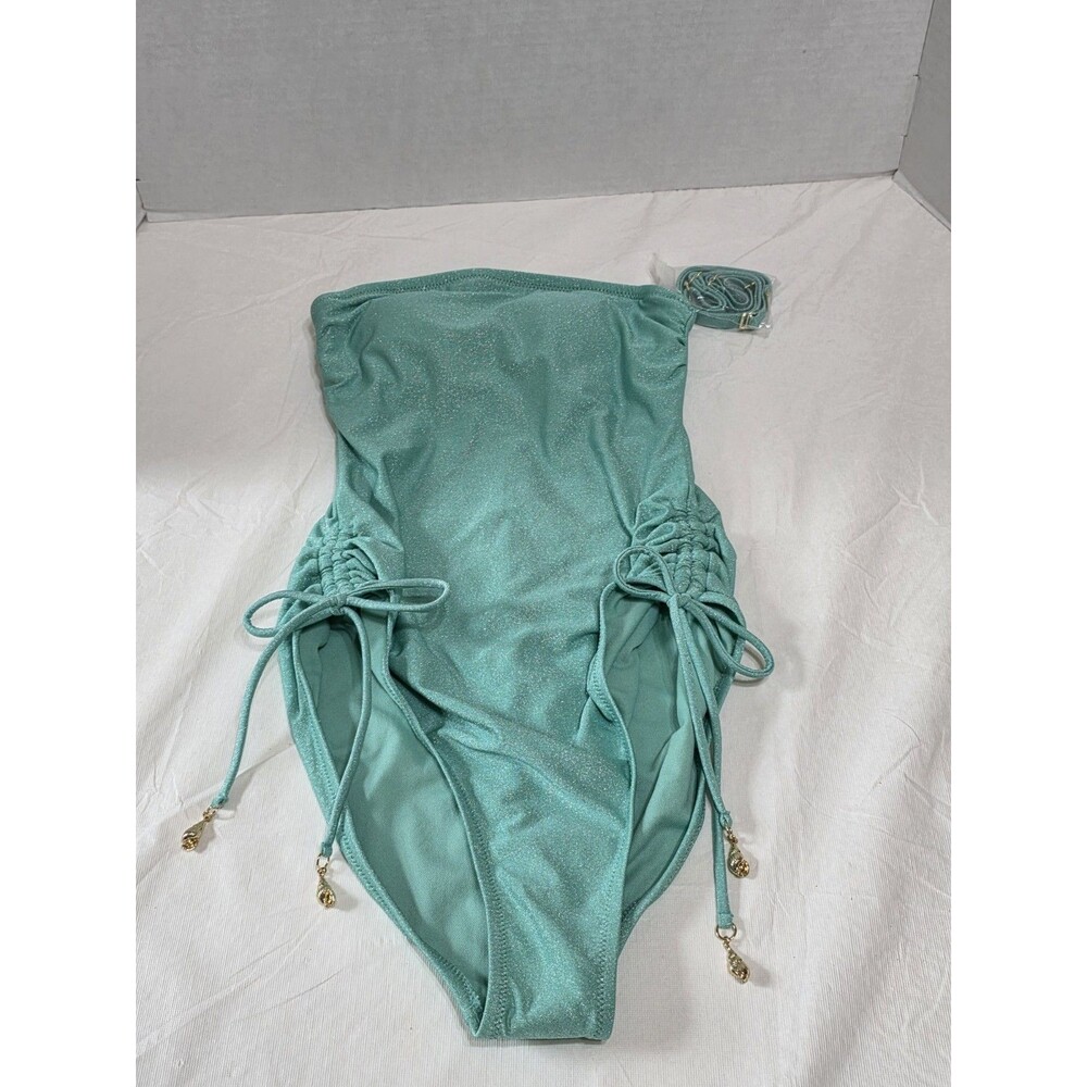 NWT Shade & Shore Turquoise Green Sparkle One-Piece Swimsuit Women's Size Small